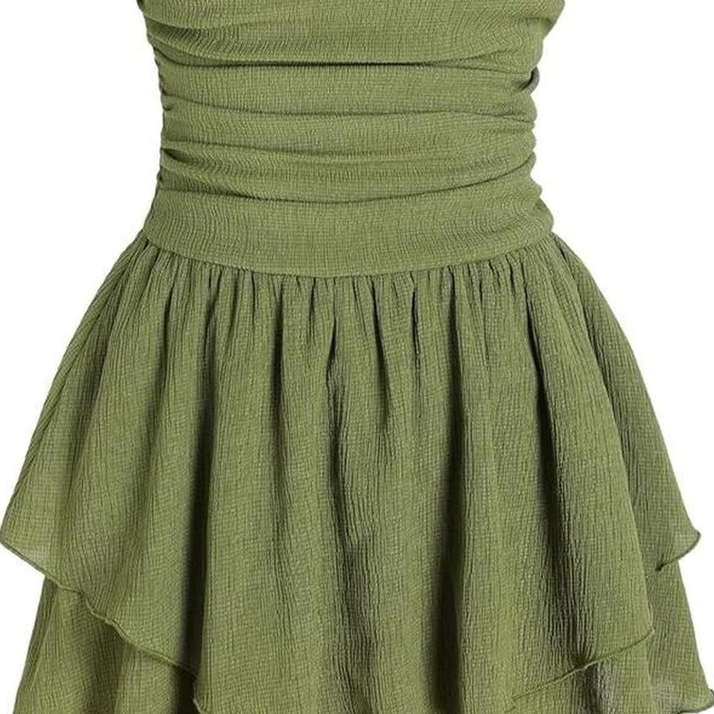 Cider Olive Green Strapless Ruffle Dress - Picture 1 of 2